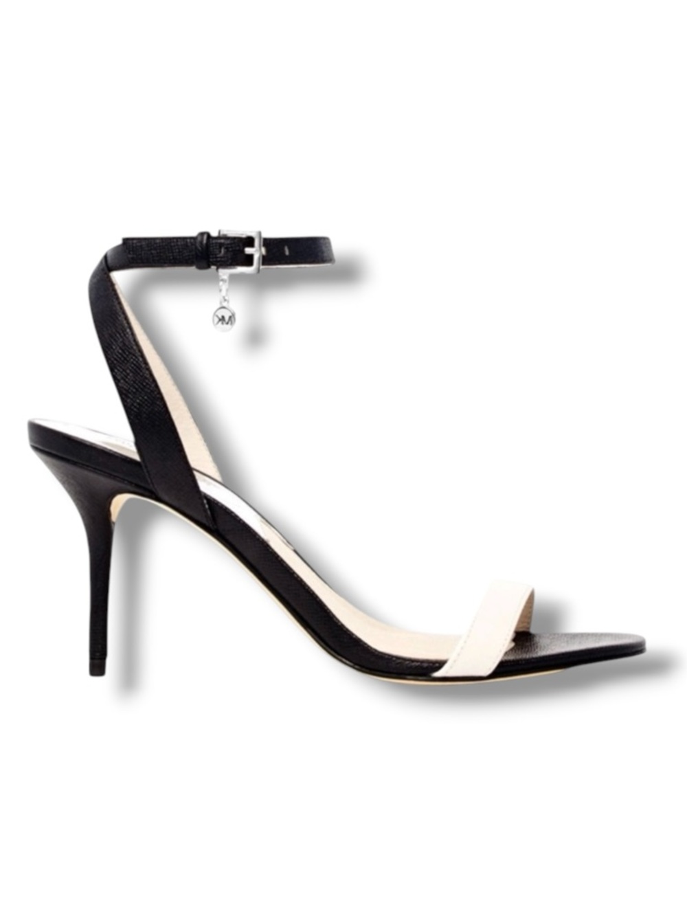 Michael Kors ᪥ Bridget Saffiano Leather Stiletto Ankle Strap Sandal ᪥ B+W ᪥ 10M - Picture 2 of 16